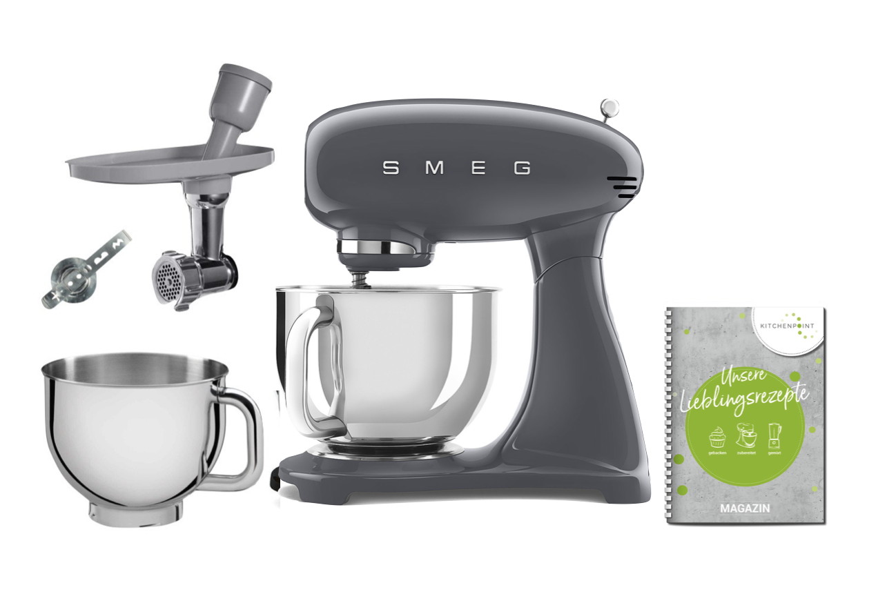SMEG Küchenmaschine SMF03 Vollfarbe - Back Mega Set Anthrazit-grau