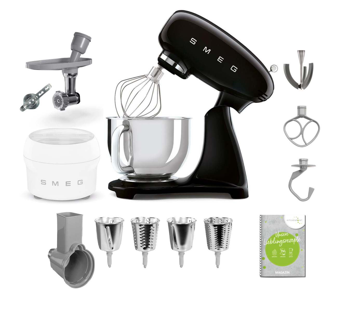 SMEG Küchenmaschine SMF03 Vollfarbe - Gourmet Set Schwarz