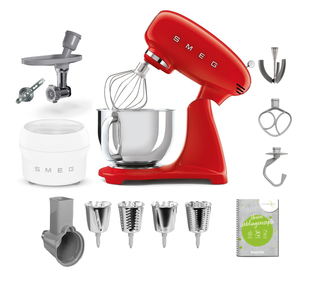 SMEG Küchenmaschine SMF03 Vollfarbe - Gourmet Set Rot