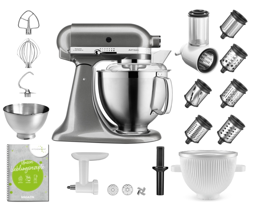 KitchenAid Küchenmaschine 185 Mega Set Medallion Silber