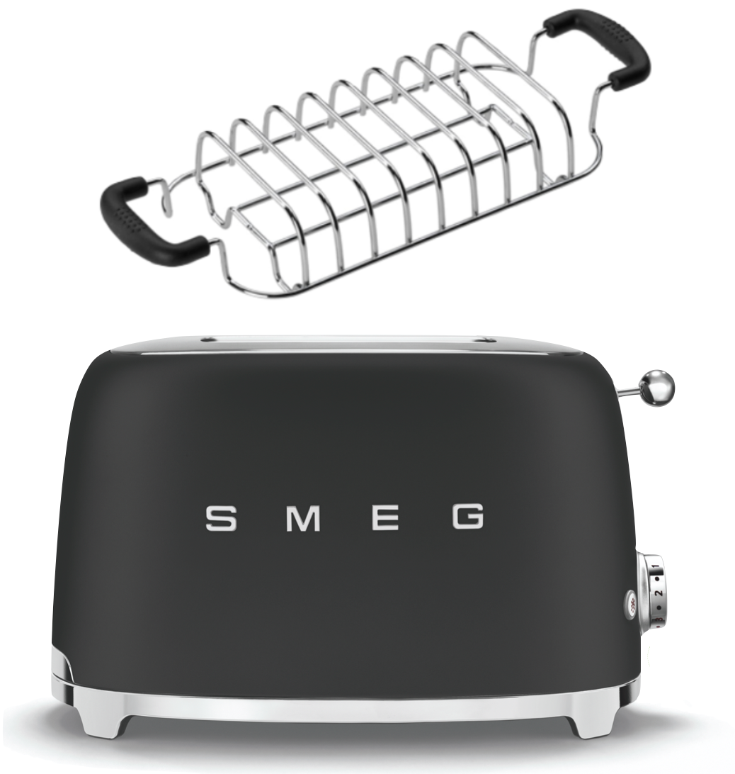SMEG Toaster TSF01 mit Brötchenaufsatz Matt schwarz