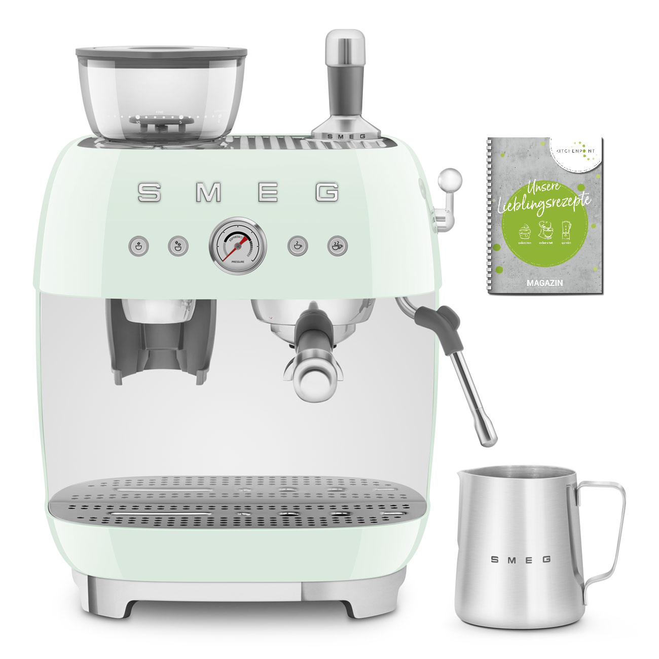 SMEG Espressomaschine mit integrierter Kaffeemühle Pastellgrün