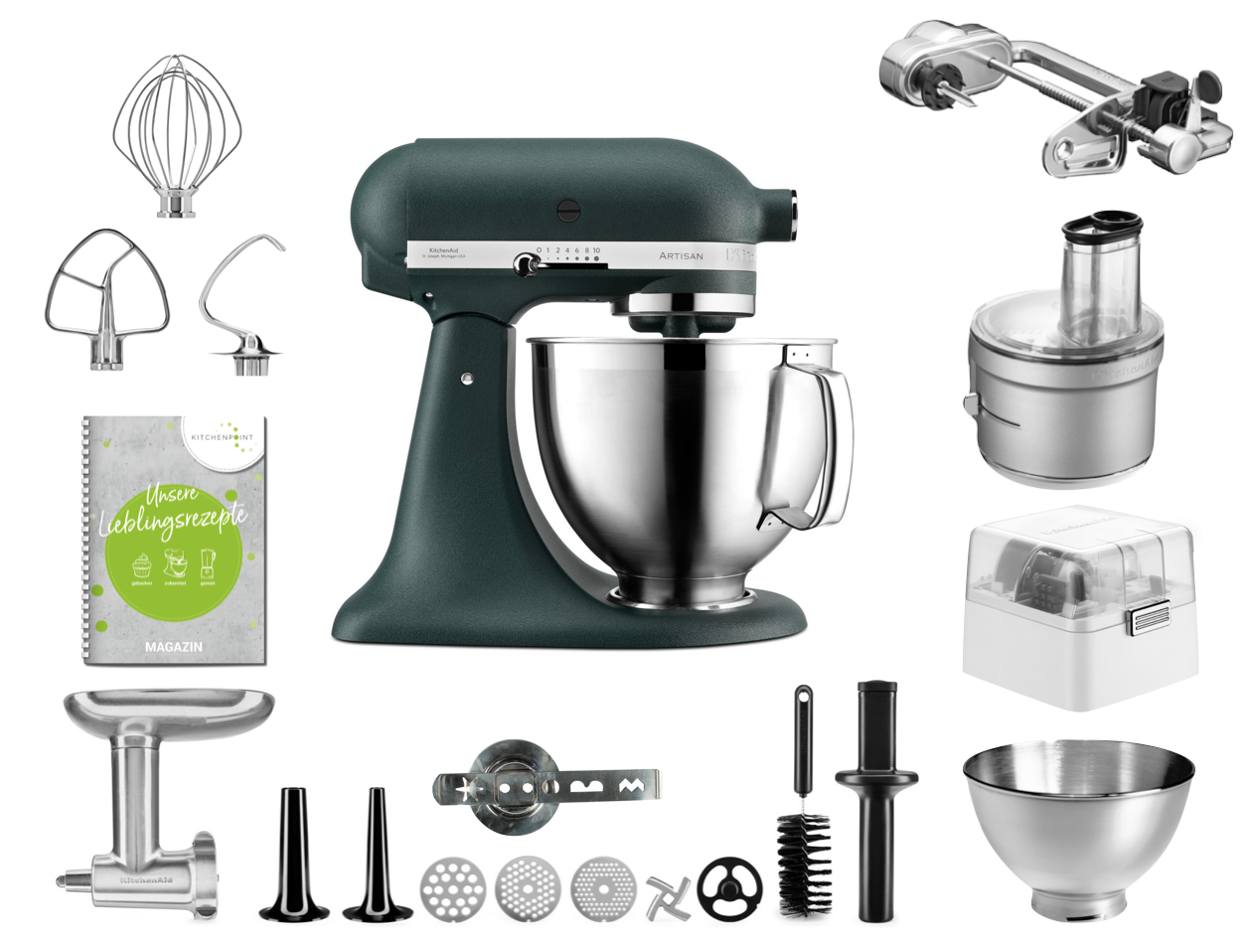 KitchenAid Küchenmaschine 185 Gourmet Set Pebbled Palm
