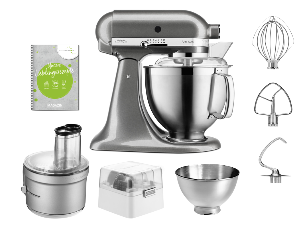 KitchenAid Küchenmaschine 185 Foodprocessor Set Medallion Silber