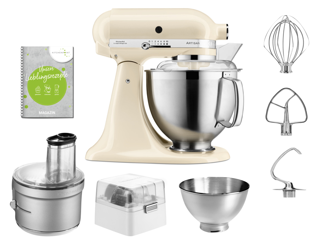 KitchenAid Küchenmaschine 185 Foodprocessor Set Creme