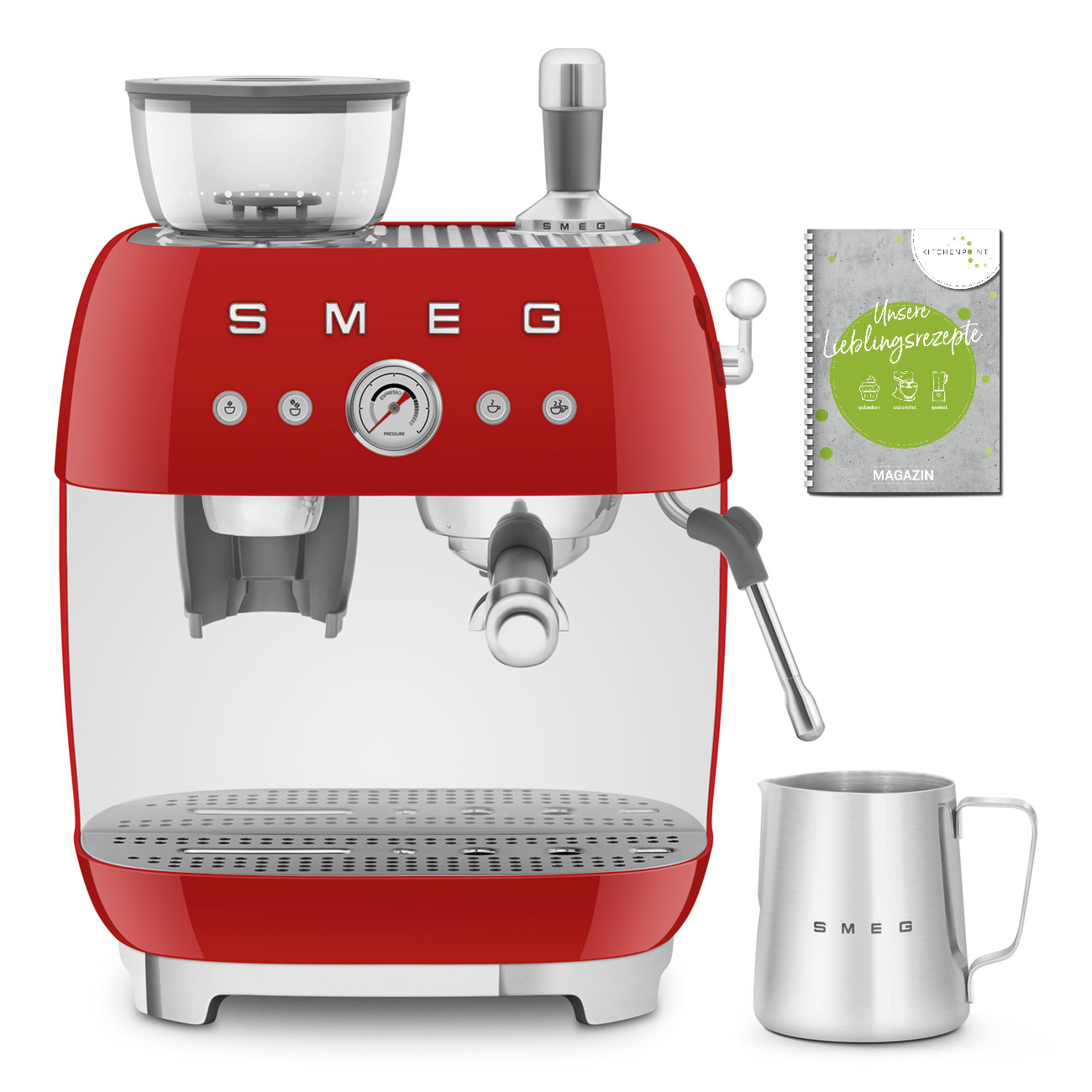 SMEG Espressomaschine mit integrierter Kaffeemühle Rot