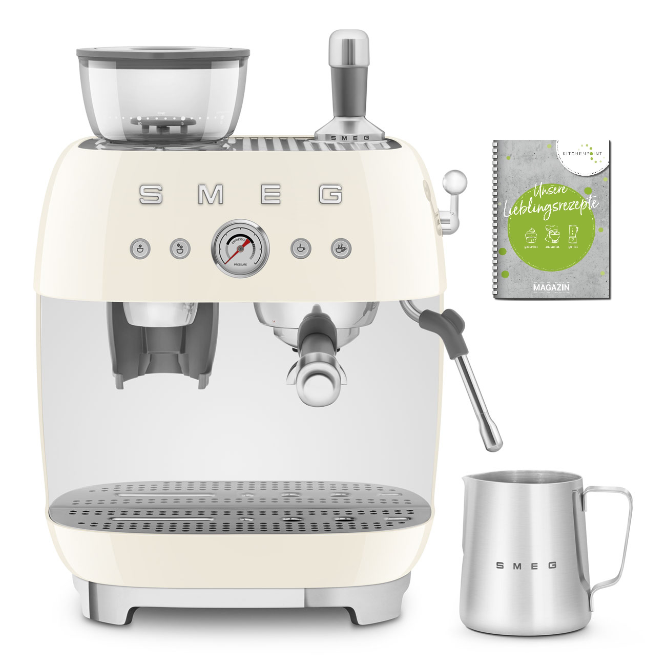 SMEG Espressomaschine mit integrierter Kaffeemühle Creme