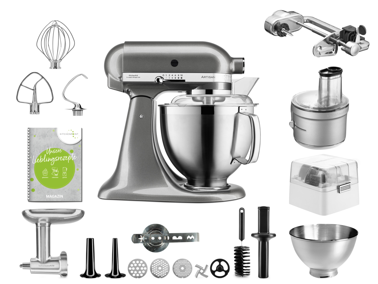 KitchenAid Küchenmaschine 185 Gourmet Set Medallion Silber