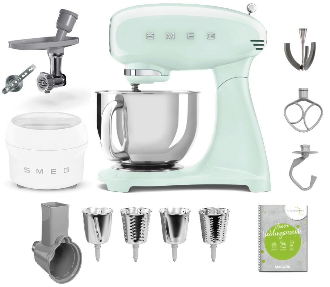 SMEG Küchenmaschine SMF03 Vollfarbe - Gourmet Set Pastellgrün