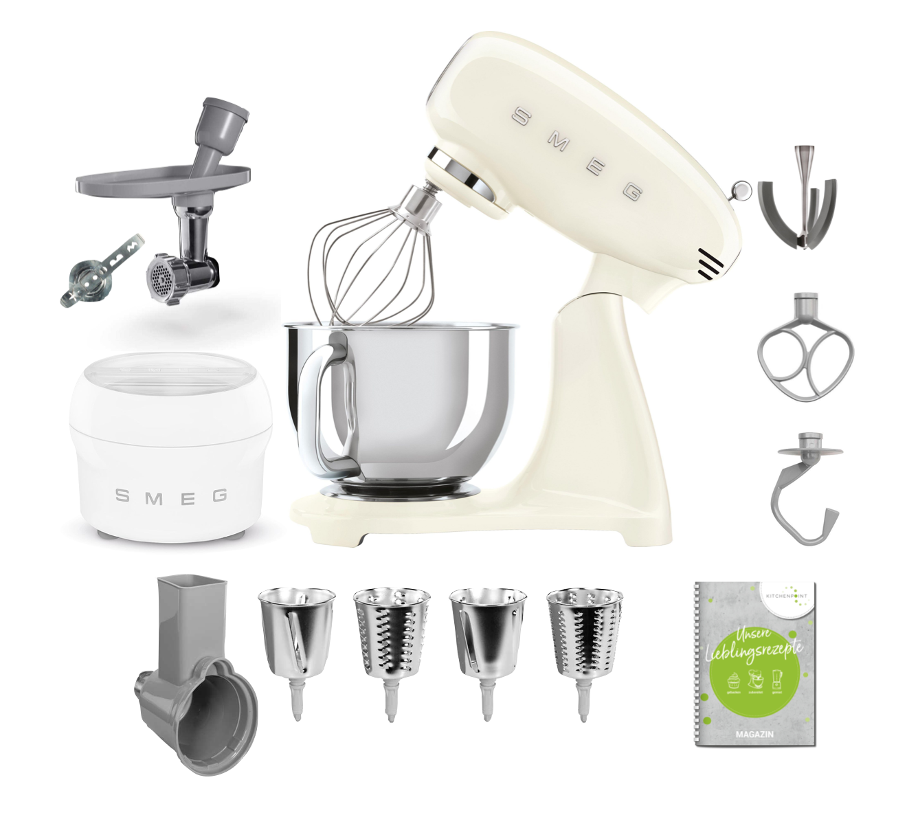 SMEG Küchenmaschine SMF03 Vollfarbe - Gourmet Set Creme