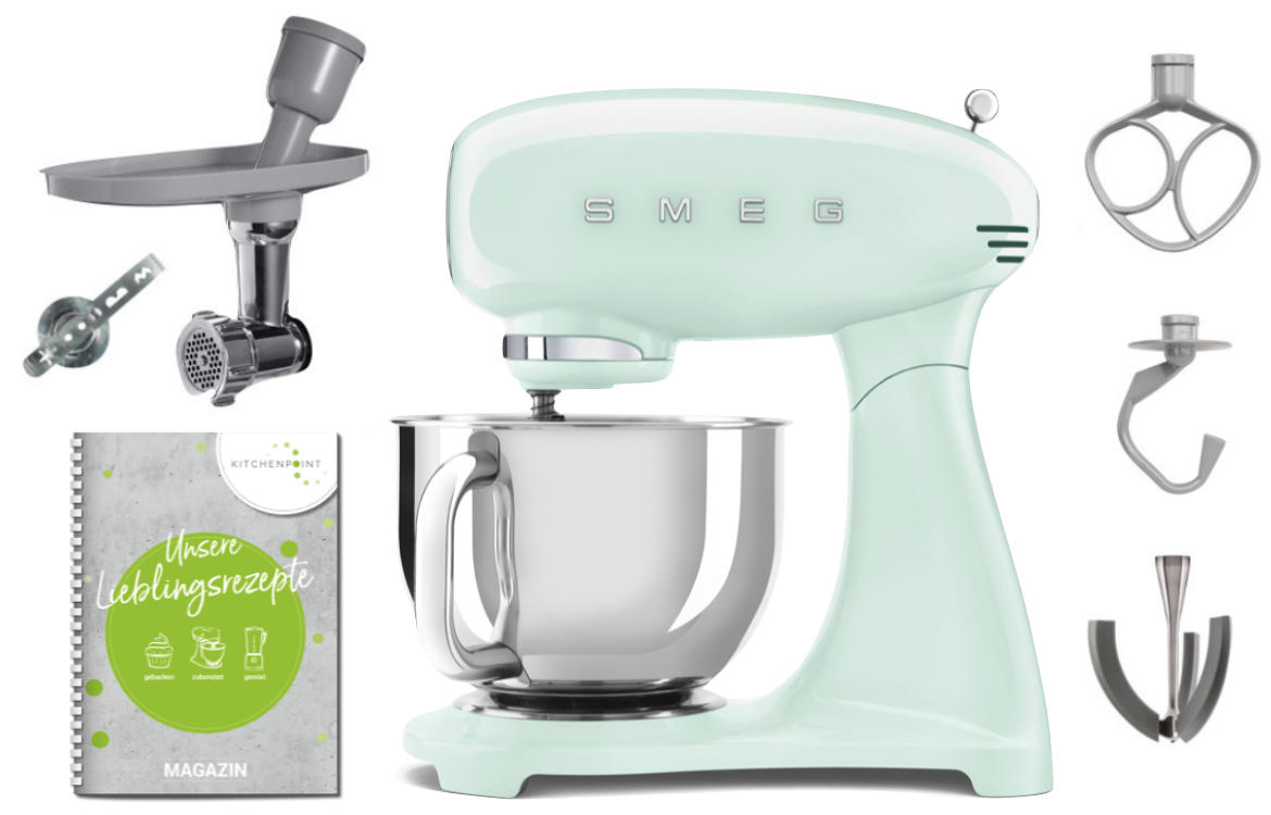SMEG Küchenmaschine SMF03 Vollfarbe Pastellgrün - Back Set 