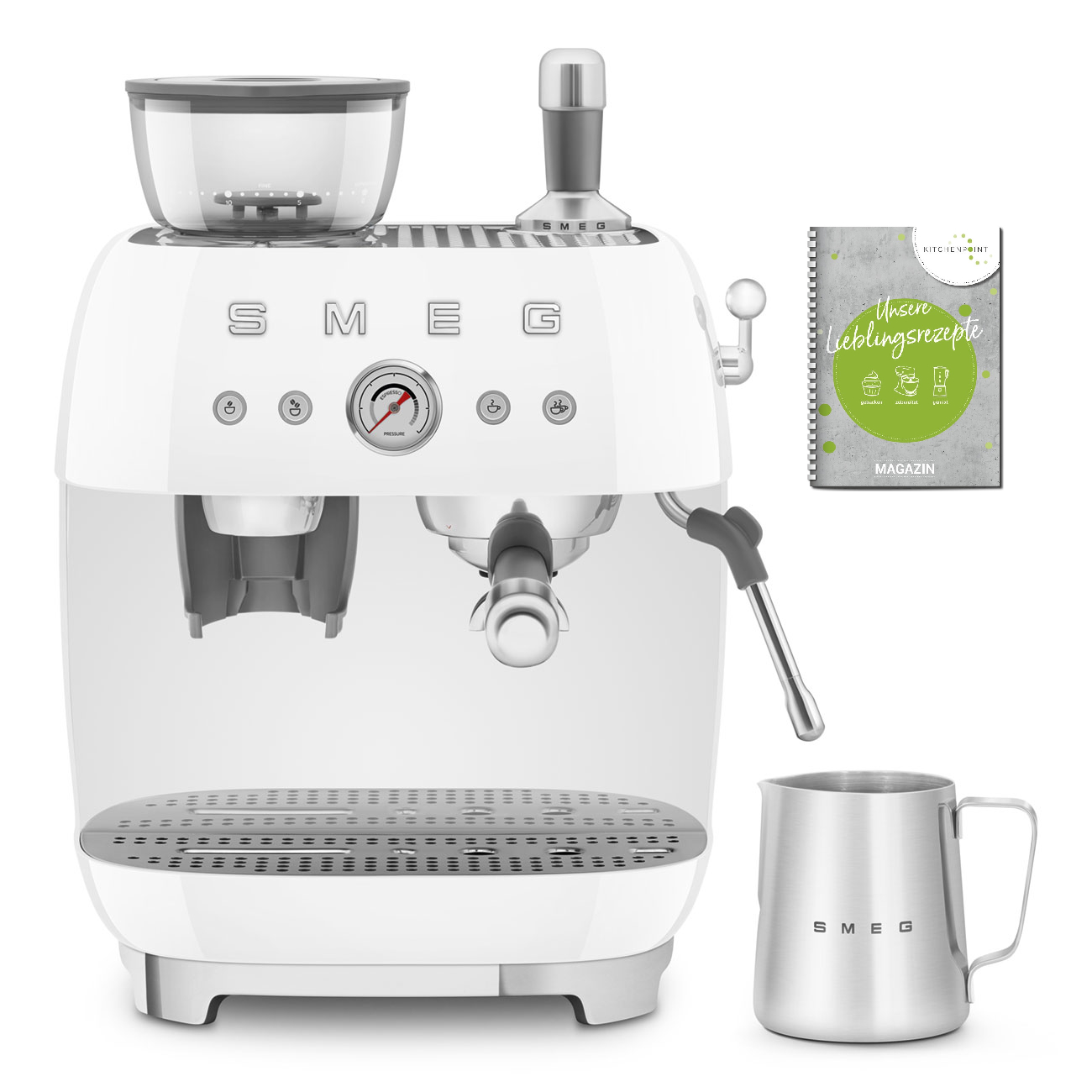 SMEG Espressomaschine mit integrierter Kaffeemühle Weiss