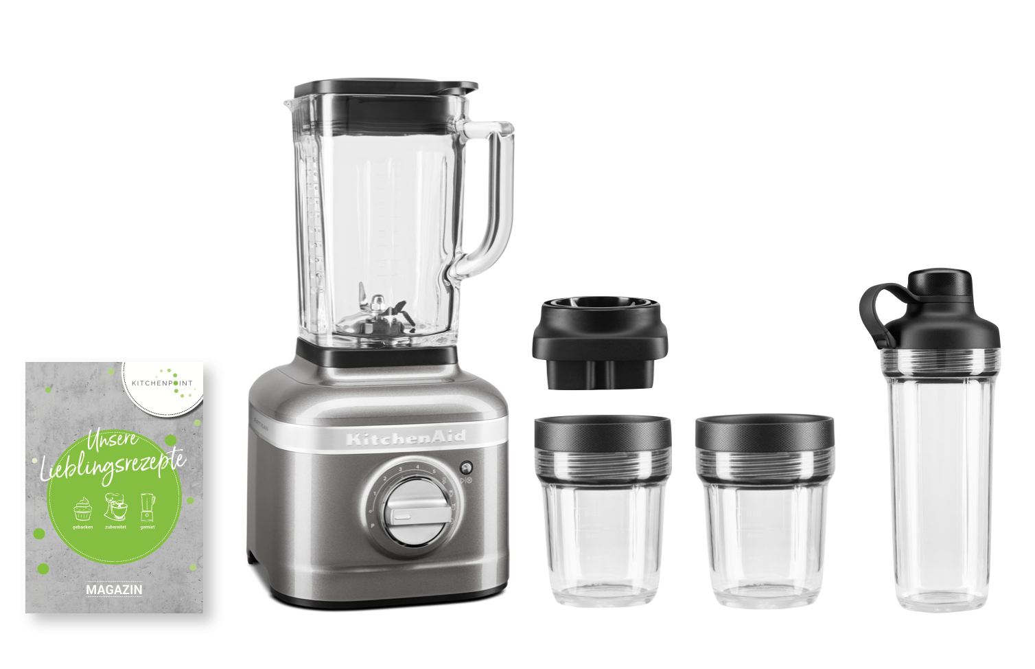 KitchenAid K400 Blender Smoothie Set Medallion Silber